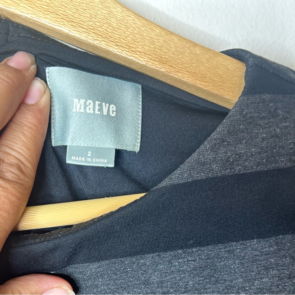 Anthropologie Maeve Geoplane gray black stripe bodycon pencil dress Size 2 - Picture 2 of 6